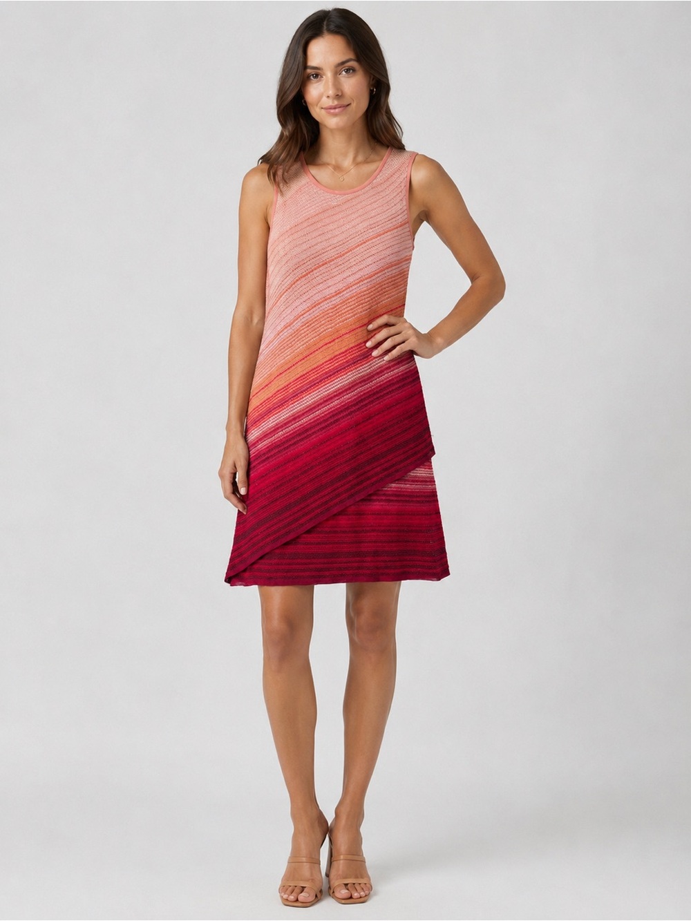 White House Black Market Dress Small Ombre Red Orange Knit Sleeveless Asymmetric